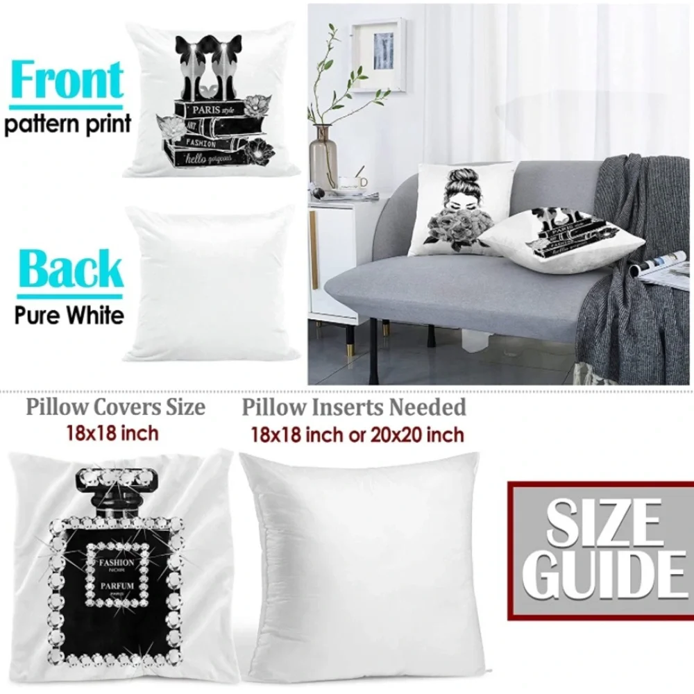 Set of 4 18x18 Decorative Pillow Covers Black White  Fashion Style